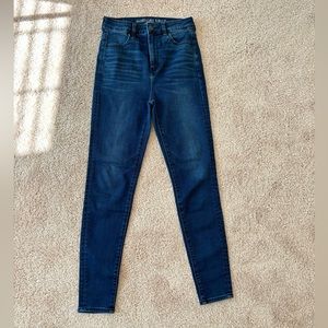 AE Super Stretch High Waisted Jegging Jeans Highest 11" size 4 Dark Blue